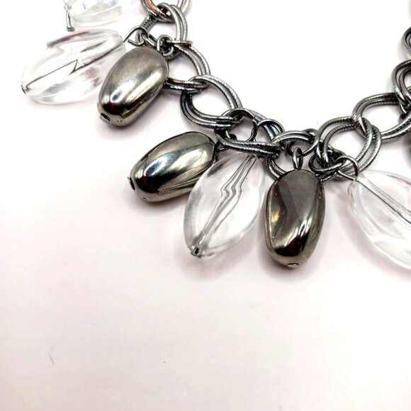 Clear Acrylic + Silver Beaded Chainmail Bracelet Silver Tone 9" - Picture 6 of 9